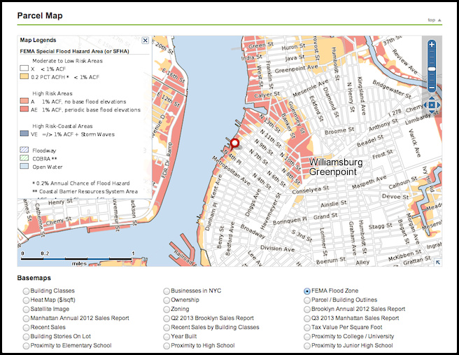 Point2 Homes Williamsburg Brooklyn parcel map FEMA flood zones.png